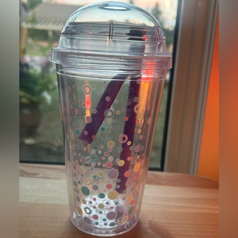 4/$20🌷🆕Mood Tumbler with Colour Changing Polka Dots & Purple Straw Sipology🩷
